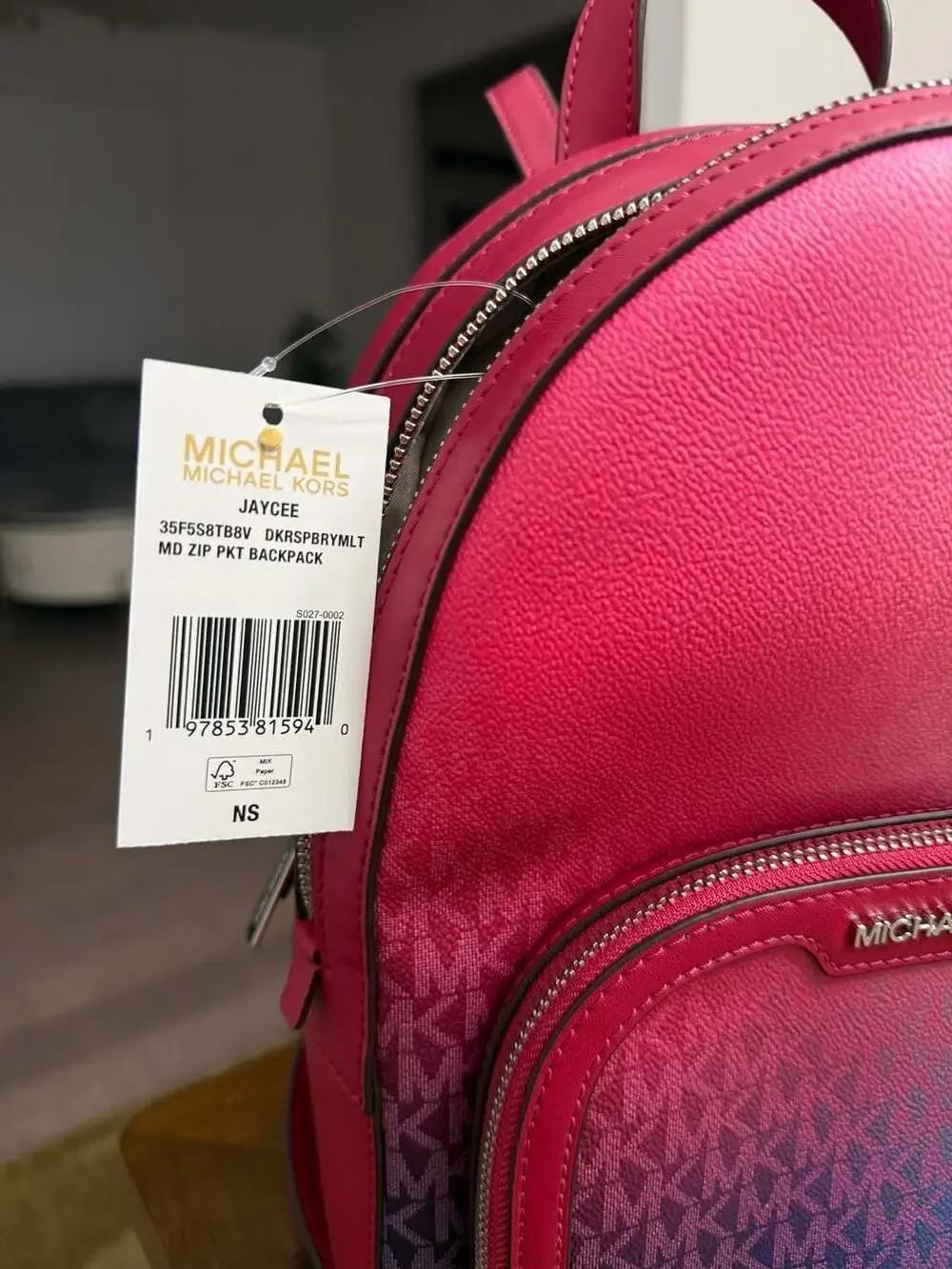MICHAEL KORS JAYCEE MD ZIP POCKET BACKPACK MK BAG Color Shift Dark Raspberry
